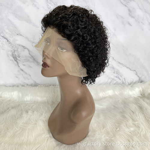 New short pixel curl wig, 13*4 frontal lace short pixie cut human hair wig, natural hair wig short cut wigs for black women